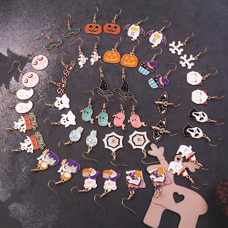 Aihua Fashion Halloween Earrings Enamel Ghost Pumpkin Skeleton Mummy Bat Drop Earrings For Women Halloween Night Party Jewelry - Charlie Dolly