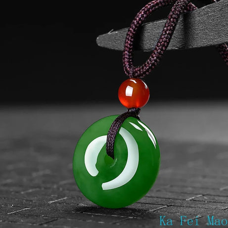 Green Jade Safety Buckle Pendant, Hand-Carved Sacred Amulet