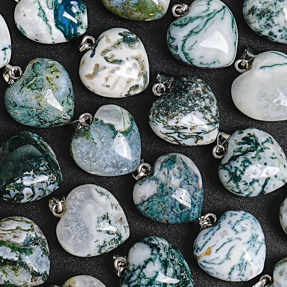 CHLORITE JADE PENDANT NATURAL GREEN WHITE HEART SHAPED GEMSTONE 19X20X11MM FOR DIY BOHO JEWELRY MAKING NECKLACE BRACELET GIFT