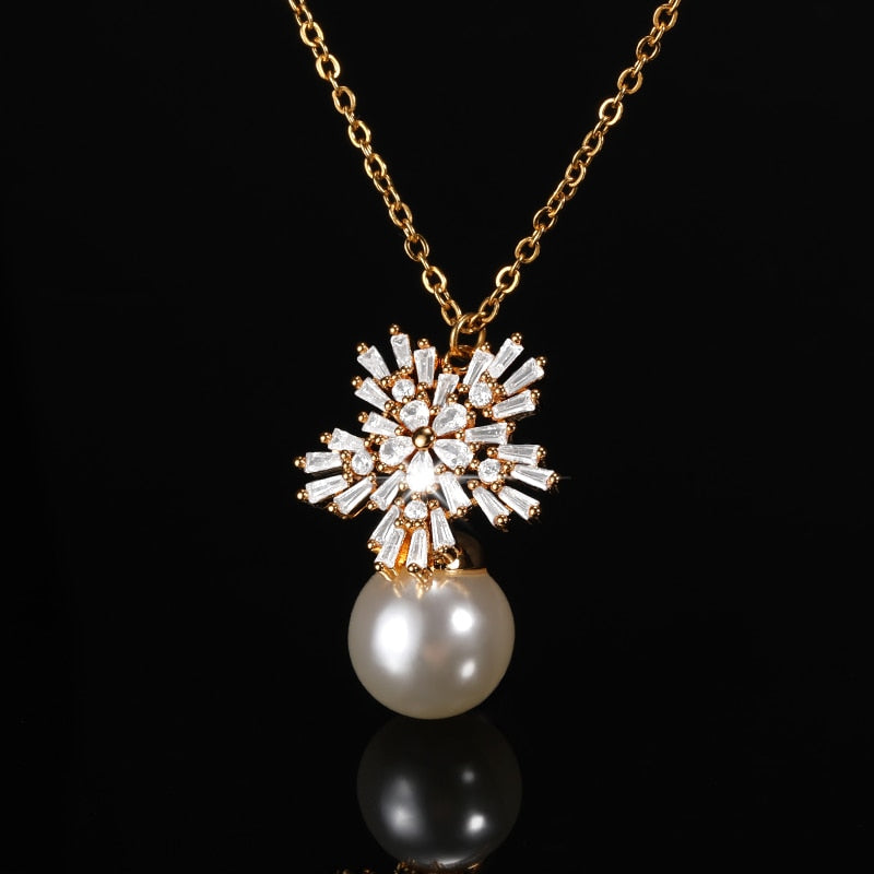 Imitation Pearl Earrings Women Fashion Snowflake Crystal Earrings Charm Zircon Jewelry Cute Earrings Best Choice for Couple Gift - Charlie Dolly