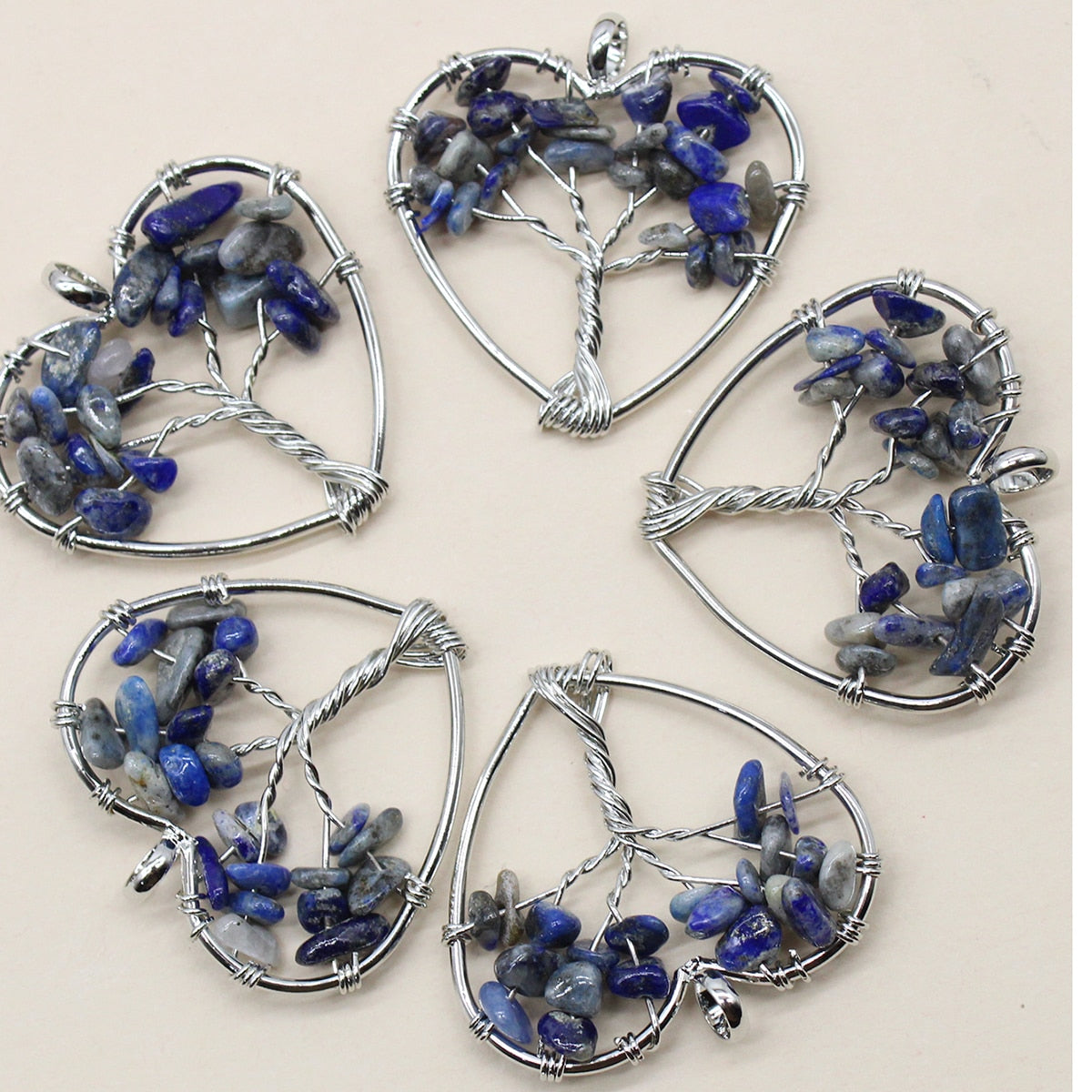 7 Chakra Natural Stone Tree of Life Pendant Necklace Handmade Heart Quartz Crystal Pendant DIY Accessories 10Pcs Wholesale - Charlie Dolly