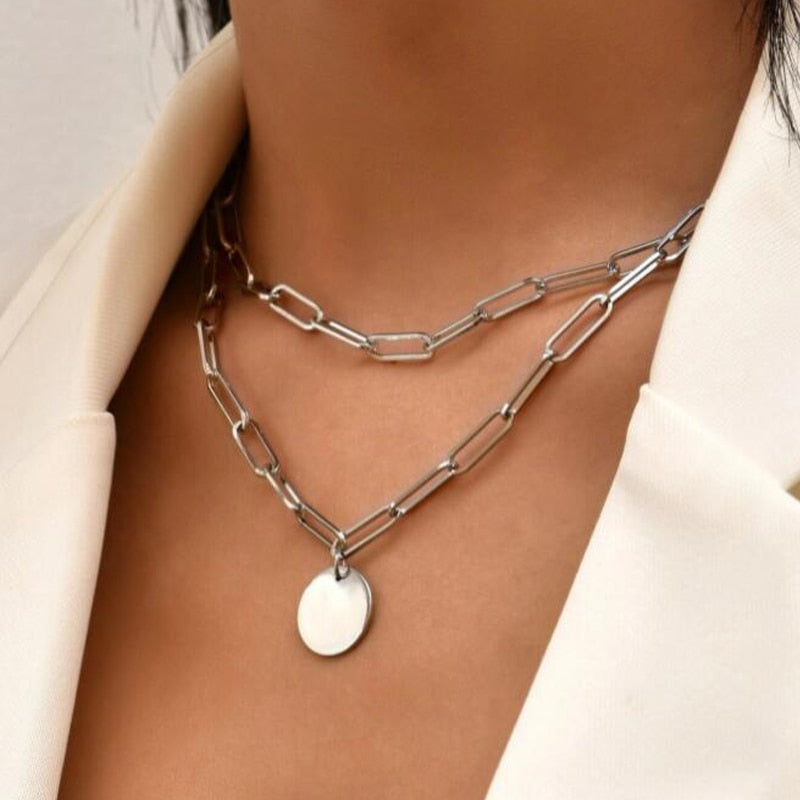 Vintage Round Charm Layered Necklace Women&#39;s Jewelry Layered Accessories for Girls Clothing Aesthetic Gifts Fashion Pendant 2022
