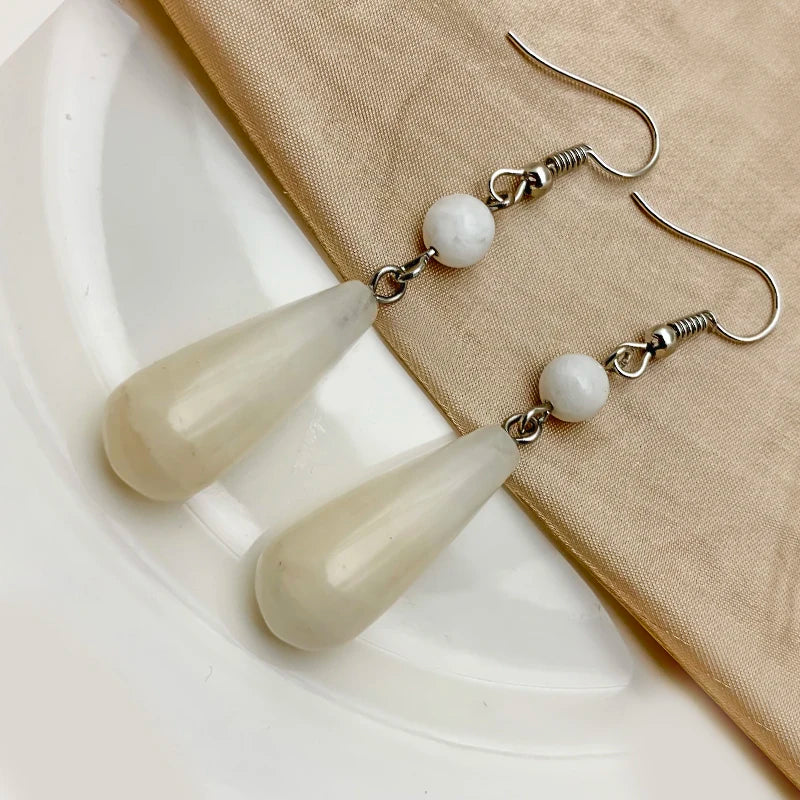 Korean Natural Stone Drop Earrings For Women Handmade Malachite Tigereye Statement Earrings Party Gifts DIY Jewelry Wholesale