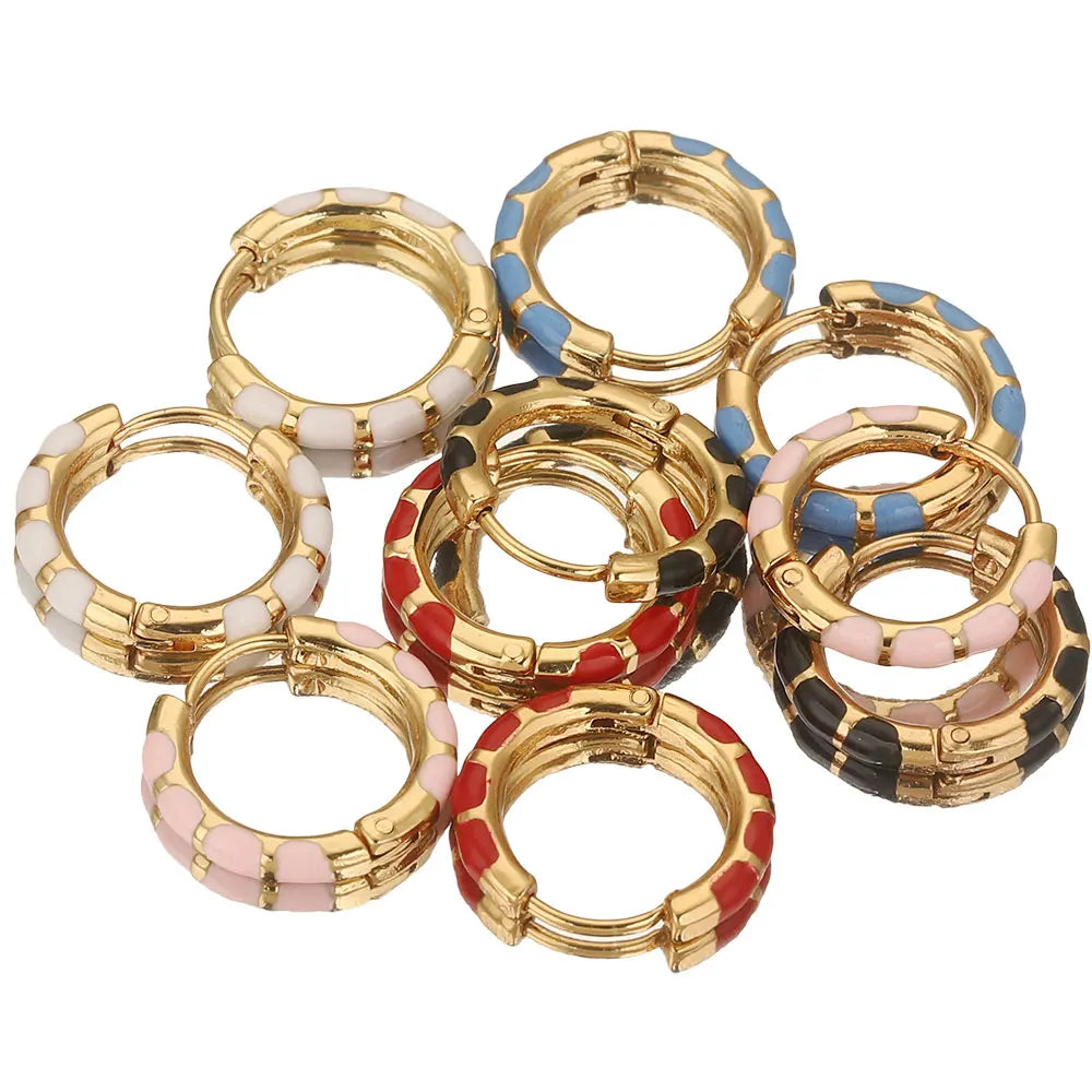 Stainless Steel Round Enamel Ear Rings Gold Plated Korean Earrings Hoops Earring for Women Female Metal Luxury Jewelry Boho