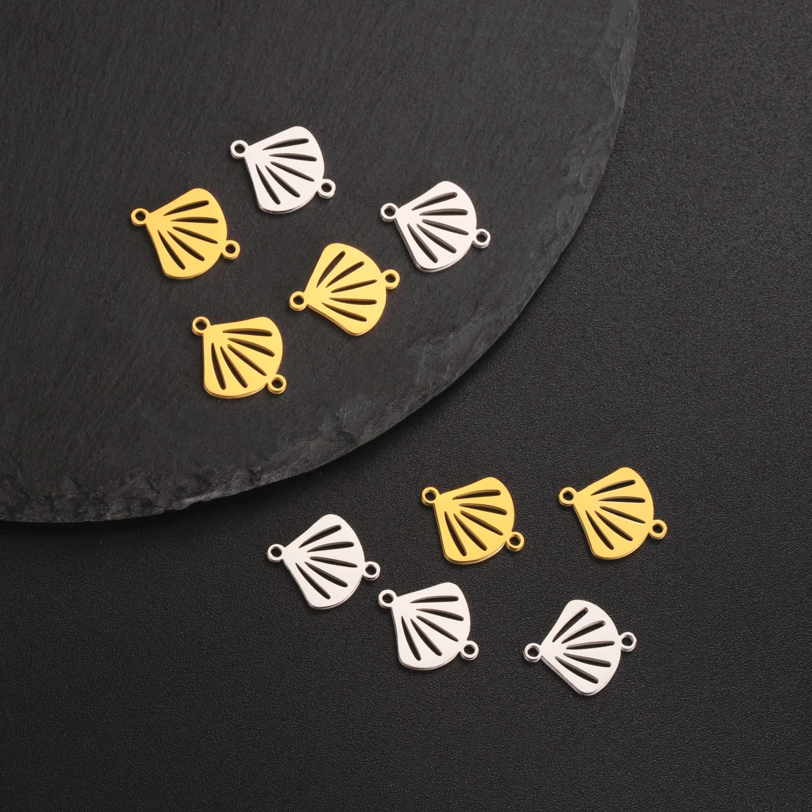5 pieces of lotus shell stainless steel bracelet pendant necklace small sun shell pendant DIY necklace bracelet earrings jewelry