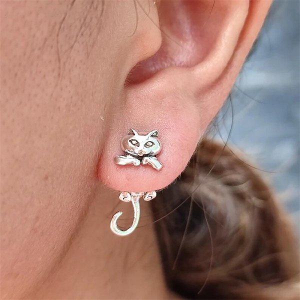 Cute Black Cat Stud Earrings for Women 