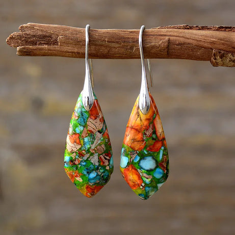 Natural Stone Geometric Pendant Earrings