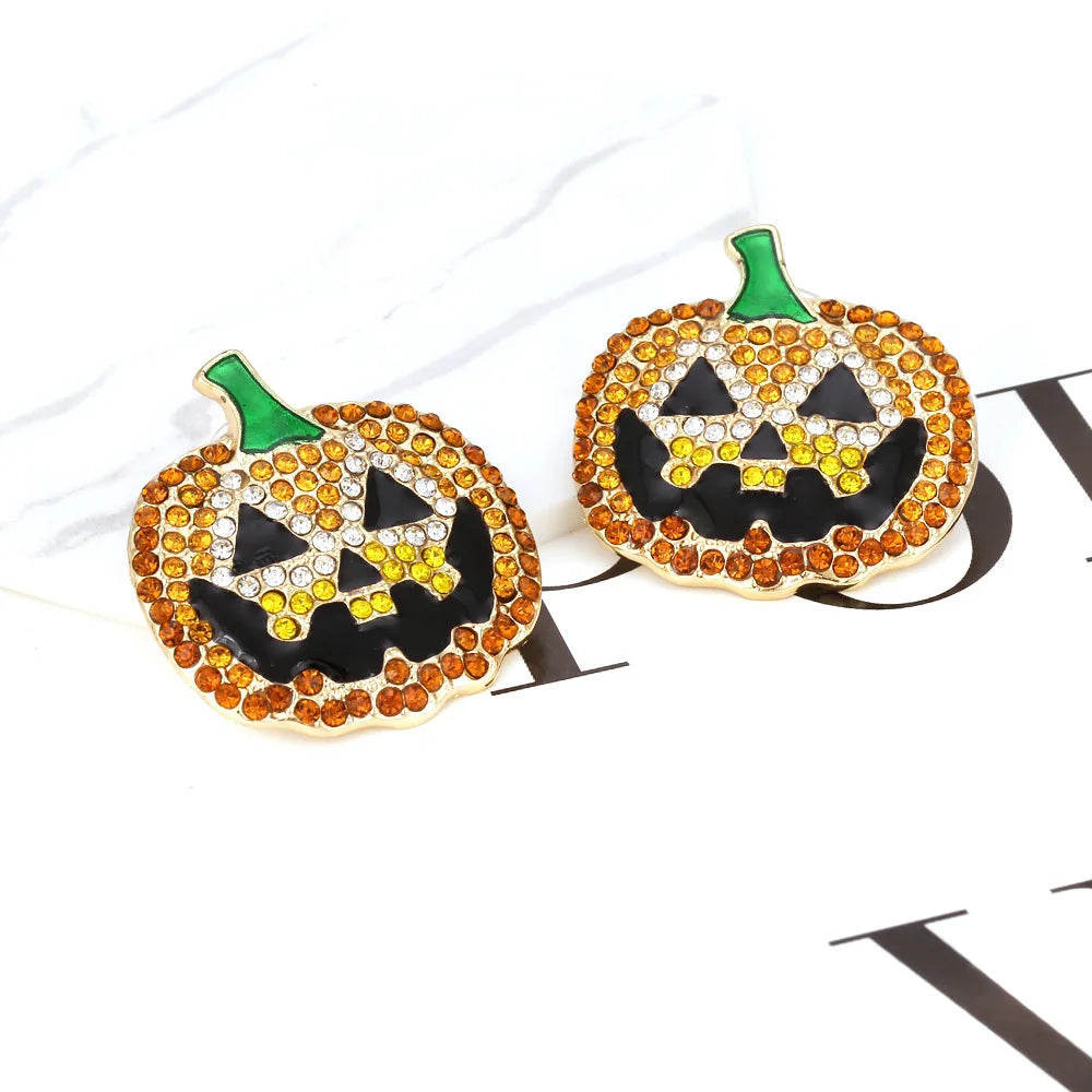 Exaggerated Colored Rhinestone Pumpkin Earrings Personality Creativity Retro Halloween Female Earrings - Charlie Dolly
