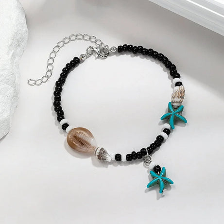 Shell and Starfish Rice Bead Handmade Boho Anklet