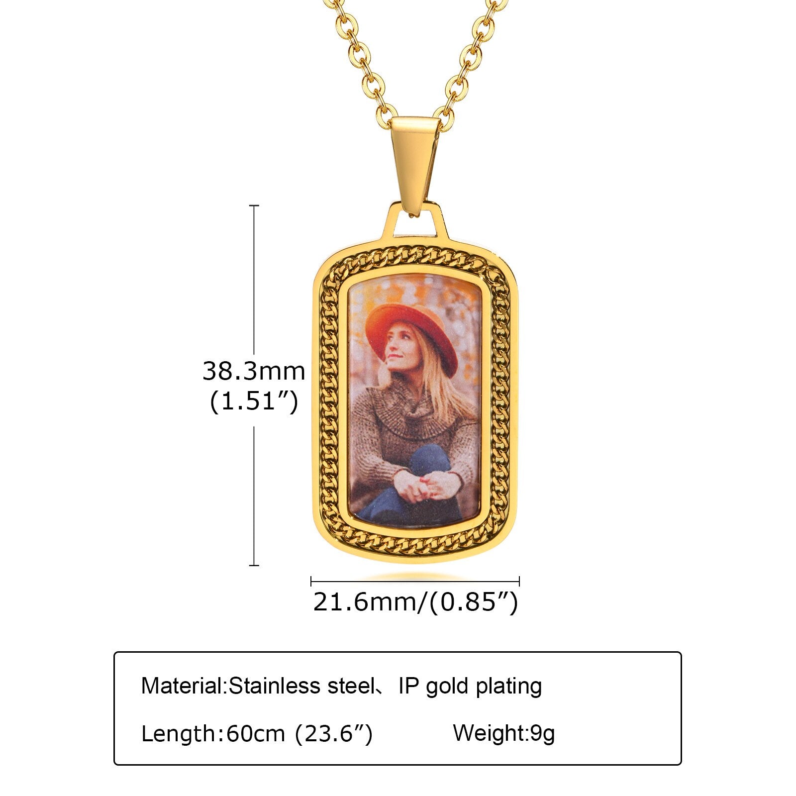 Men Personalize Engrave Name Square Customizable Photo of Family Necklaces, Picture Words Date Pendant,Keepsake Gifts Collar - Charlie Dolly