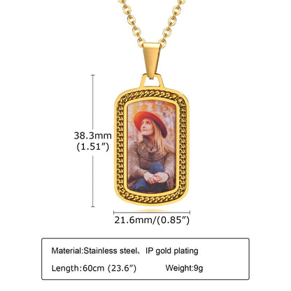 Men Personalize Engrave Name Square Customizable Photo of Family Necklaces, Picture Words Date Pendant,Keepsake Gifts Collar