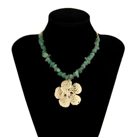 Boho Irregular Natural Stone Necklace For Women Exquisite Metal Flower Clavicle Chain Beach Party Jewelry Accessories Gift - Charlie Dolly