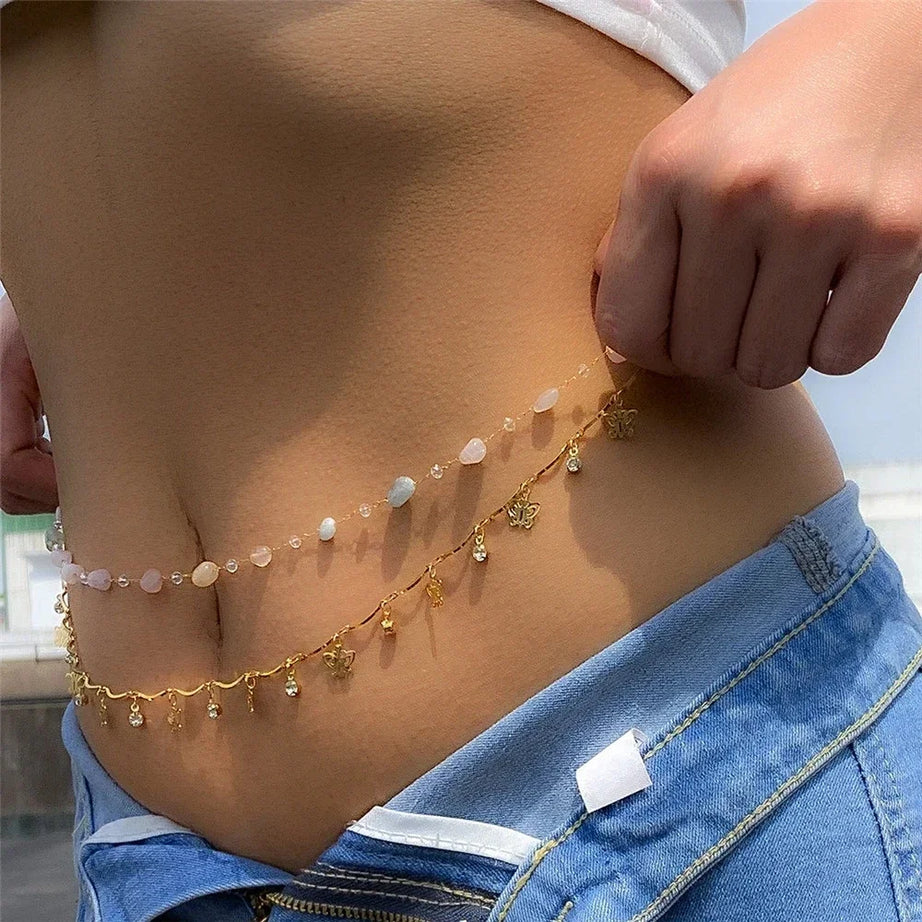 Double Layer Pearl Boho Waist and Belly Chain