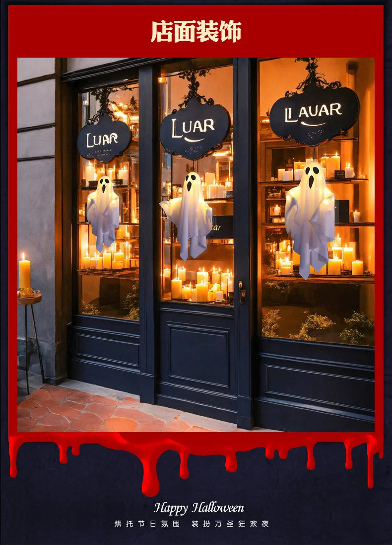 2024 LED Glow Ghost Party Halloween Decoration for Home Indoor Outdoor Haunted House Bar Hanging Horror Props with Lights - Charlie Dolly