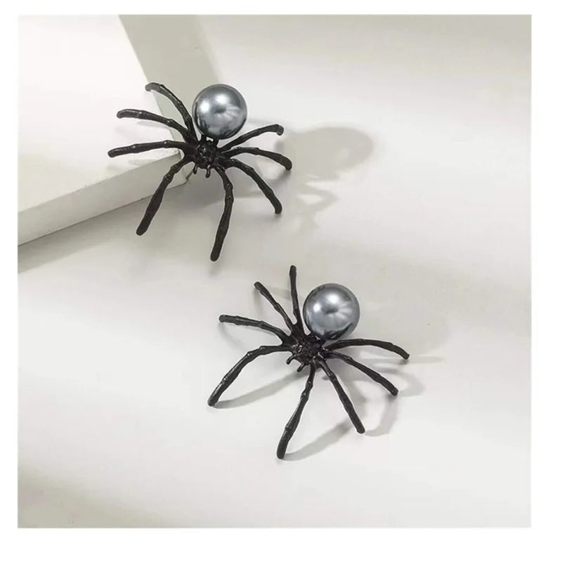New Fashion Black Spider Pearl Earring Trendy Personality Dark Style Halloween Ear Nail for Women  Alloy Geometric Ear Accessory - Charlie Dolly