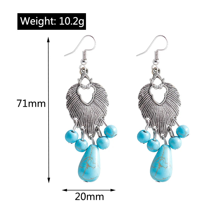 Boho Vintage Turquoise Water Drop Stud Earrings for Women Star Heart Flower Tribe Earring Statement Valentine Day Gift Jewelry