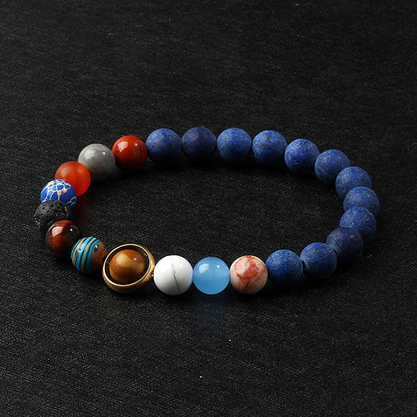 Nine Planets Solar System Beaded Bracelet, Natural Stone Galaxy Cosmic Talisman