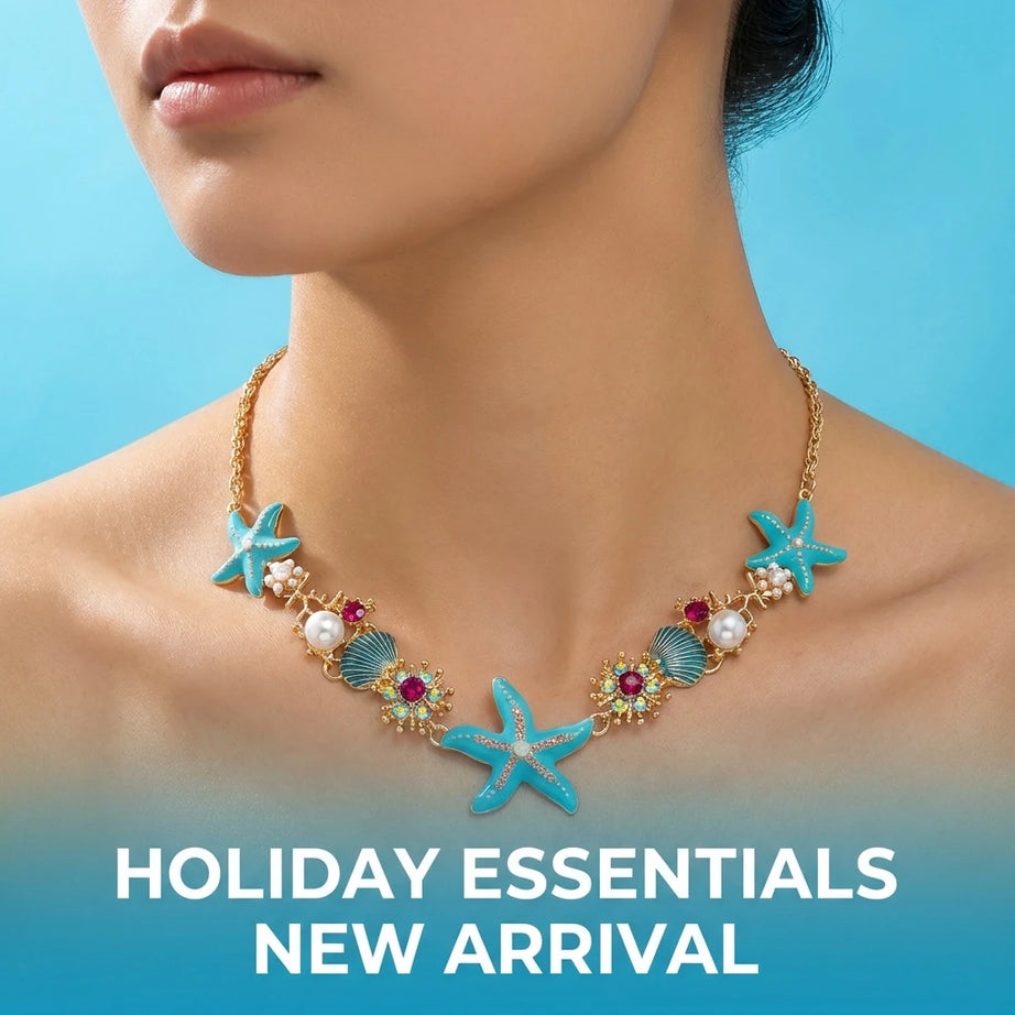 Starfish Shell and Zircon Boho Choker and Bracelet Set