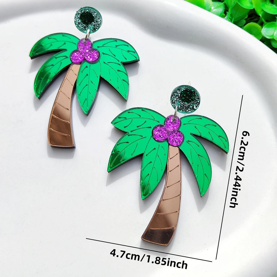 Mirror Acrylic Palm Tree Coconut Earrings Jewelry