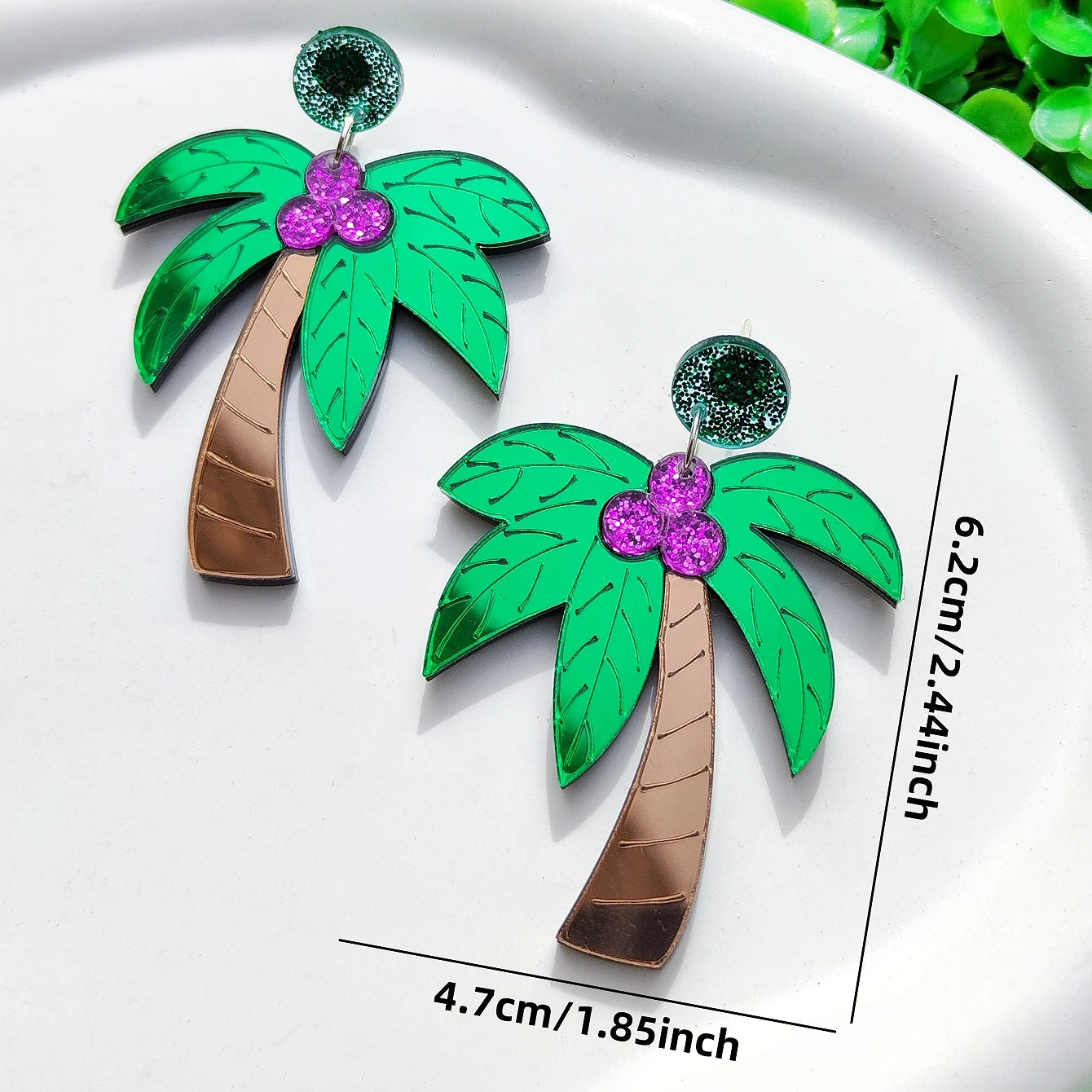 KUGUYS Tropical Acrylic Coconut Earrings Mirror Palm Tree Drops Summer Beach Jewelry Boho Women's Fashion Accessorie