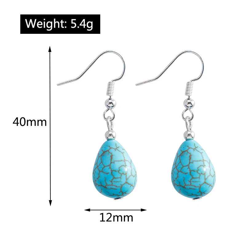 Boho Vintage Turquoise Water Drop Stud Earrings for Women Star Heart Flower Tribe Earring Statement Valentine Day Gift Jewelry