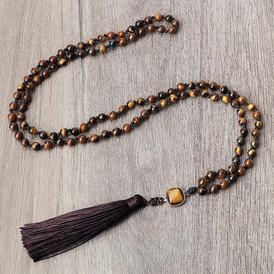 Tiger Eye Knotted 108 Mala Necklace Jewelry