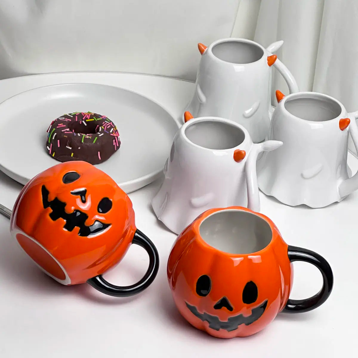 Halloween Cute Funny Little Ghost Water  Mug Embossed Ceramic Cup Design Sense Minority Creative Pumpkin Cups - Charlie Dolly