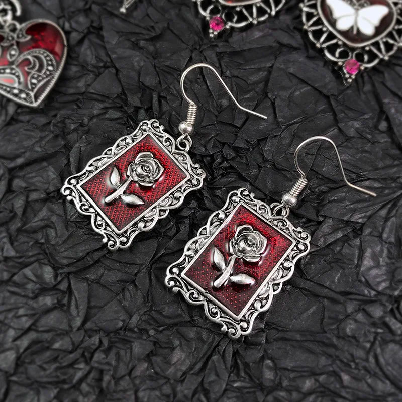 Dark Gothic Lolita Vintage Drop Earrings For Women Bat Butterfly Rose Heart Earring Punk Goth Halloween Masquerade Jewelry - Charlie Dolly