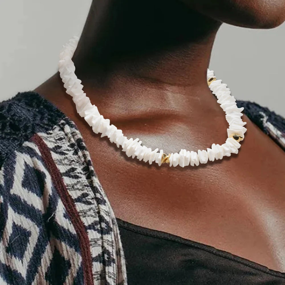 ZMZY Bohemian Puka Shell Chain Necklace Men's Bead Chain Clavicle Necklace Trend Neck Jewelry Hawaiian Beach SeaShell Choker