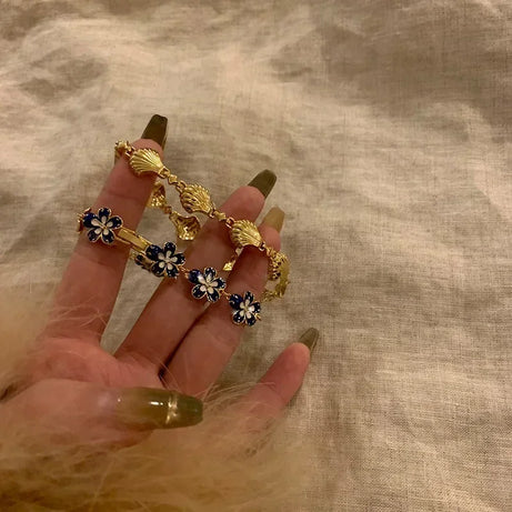 Golden Shell and Retro Flower Boho Bracelet
