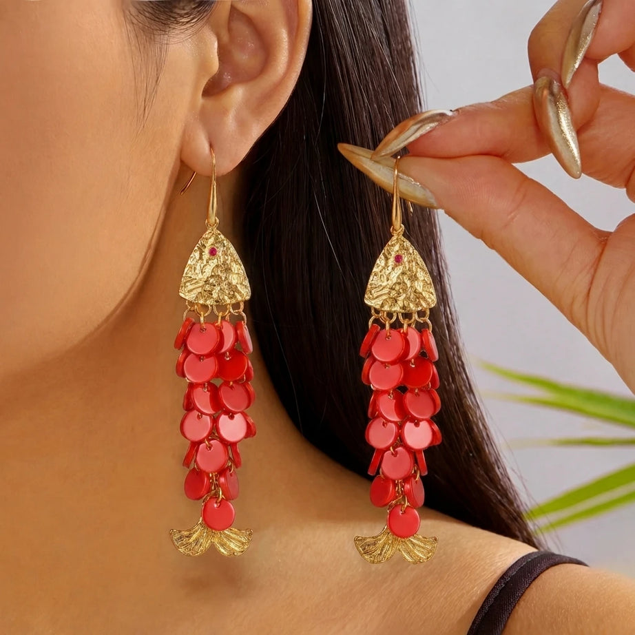 Shell Scale Big Fish Statement Earrings Jewelry