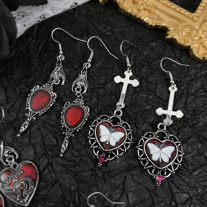 Dark Gothic Lolita Vintage Drop Earrings For Women Bat Butterfly Rose Heart Earring Punk Goth Halloween Masquerade Jewelry - Charlie Dolly