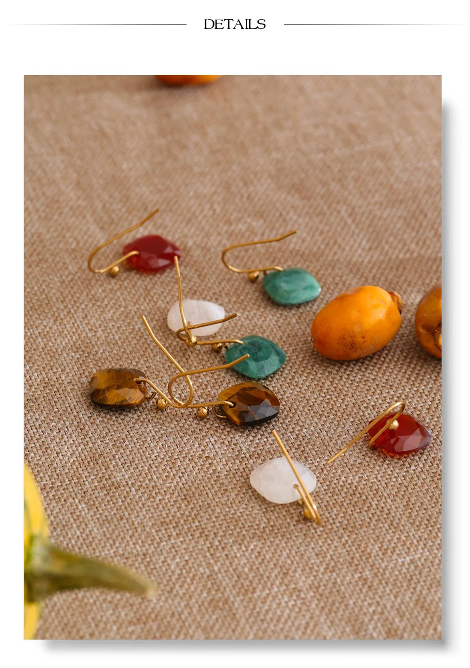 Yhpup Stainless Steel Square Drop Charm Earrings Natural Tiger Agate Shell France Exquisite Jewelry 14K Golden PVD Plated Gift