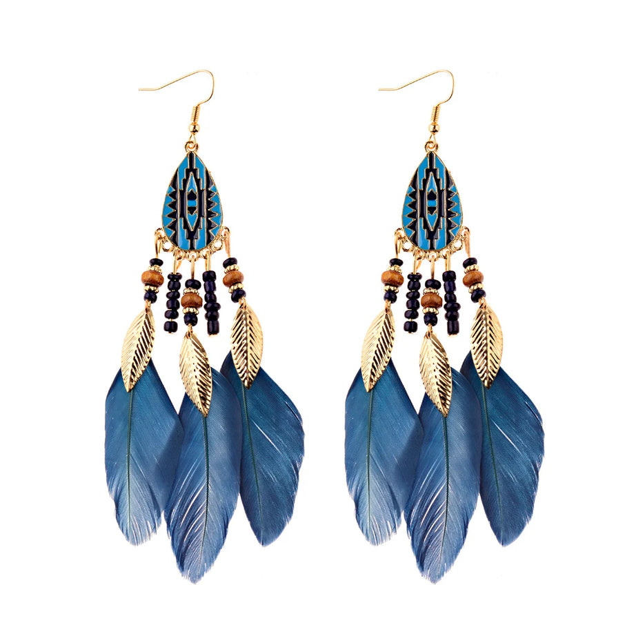 Dream Catcher Feather Leaf Tassel Earrings Jewelry