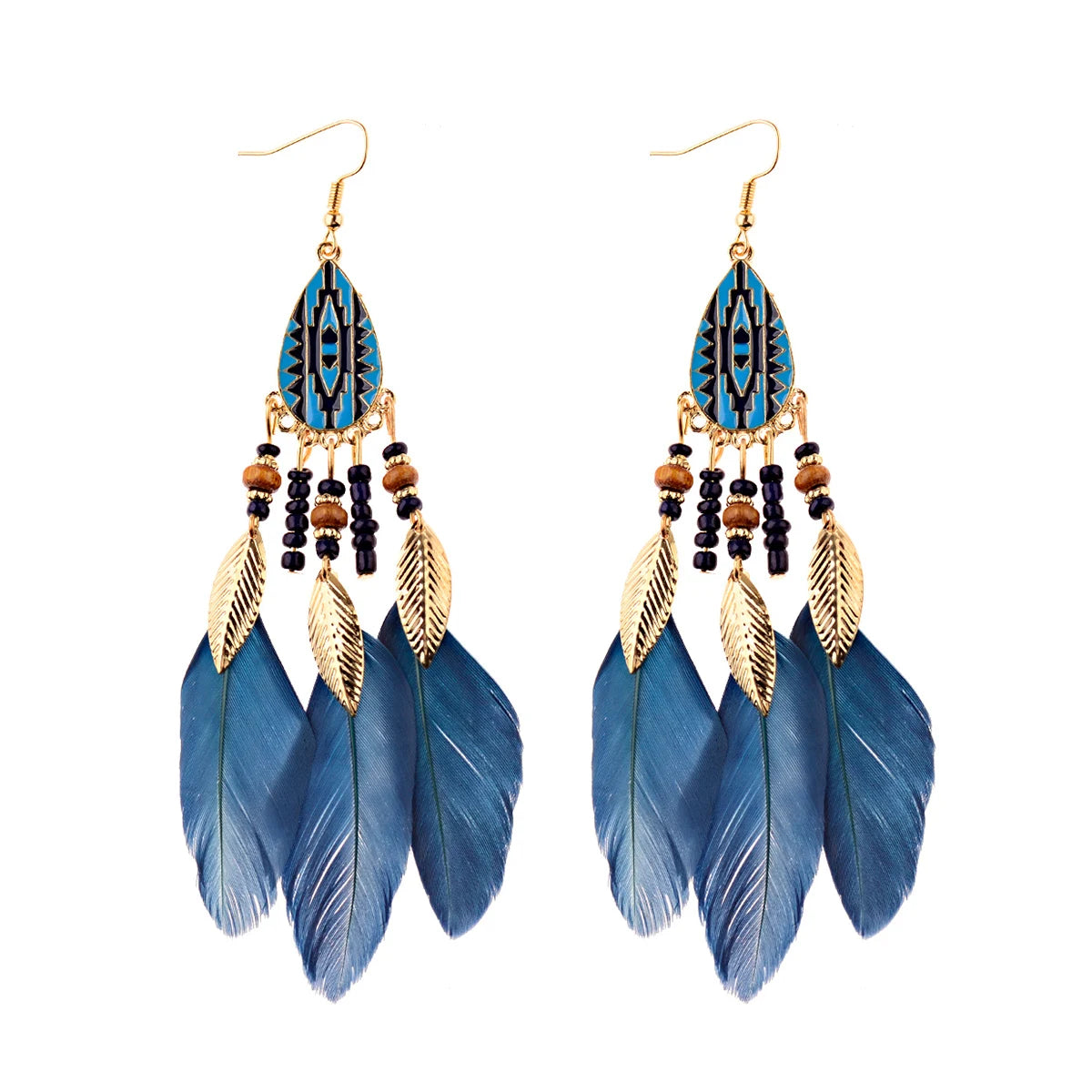 Round Retro Women's Dream Catcher Handmade Long Tassel Feather Earrings Female Leaves Pendant Earring Kolczyki Boho Jewelry