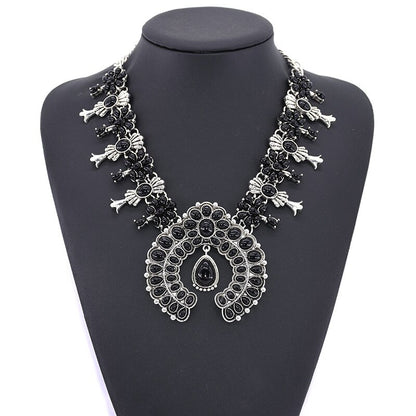 Western Jewelry American Tribal Big Chunky Bold Statement Accessories Femme Squash Blossom Turquoise Necklace for Women