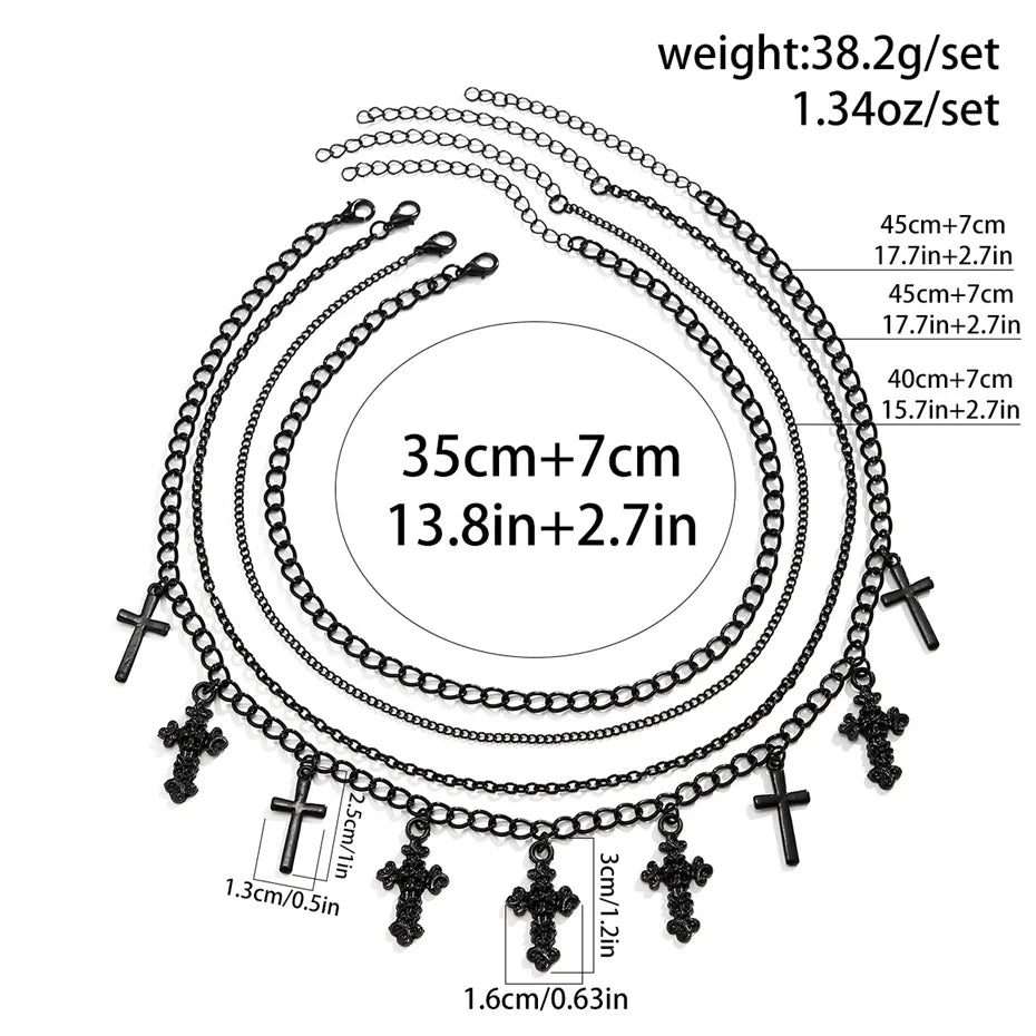 4Pcs Goth Black Cross Jesus Tassel Pendant Choker Necklace for Women Punk Metal Clavicle Chain Halloween Jewelry Y2K Accessories - Charlie Dolly