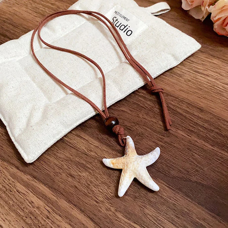 Irregular Shell, Starfish and Pearl Tassel Necklace and Earring Set