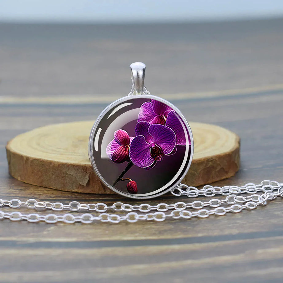 Pressed Flower Glass Pendant, Botanical Boho Nature Necklace