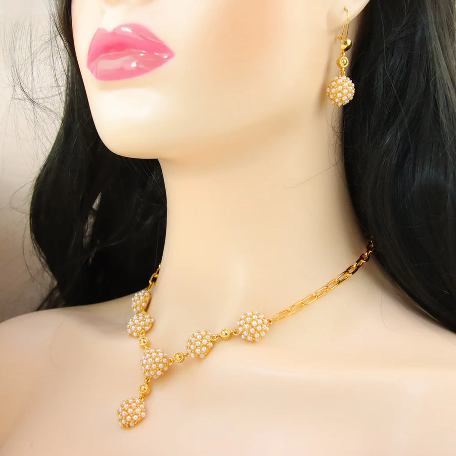 Gold Plated Pearl Statement Necklace Set Jewelry