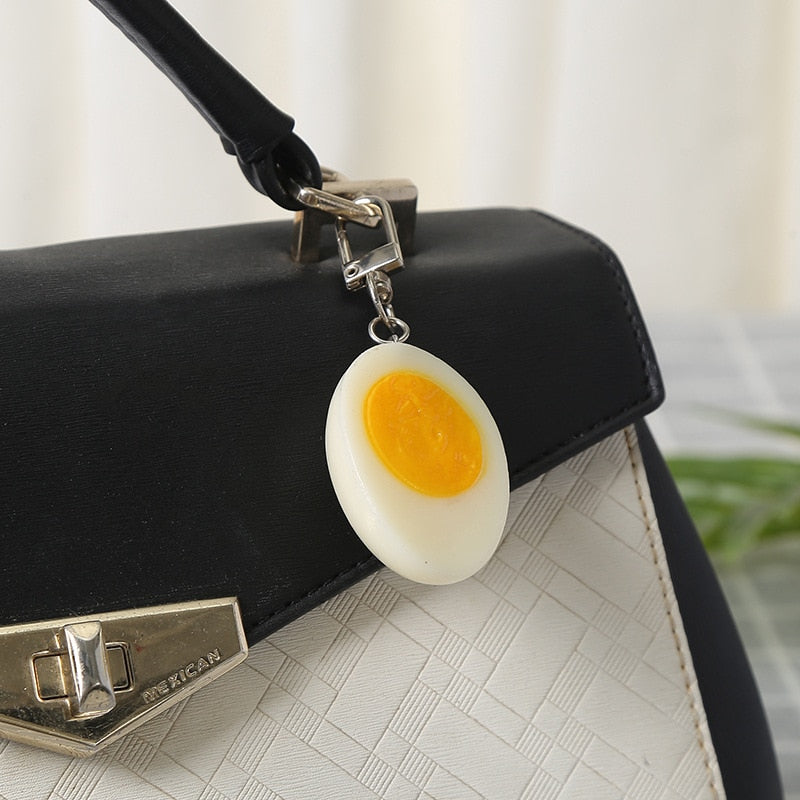Funny Simulation Egg Food Keychain Keyring For Women Men Gift Creative Boiled Egg Car Key Airpods Box Bag Charms Trinket Jewelry - Charlie Dolly