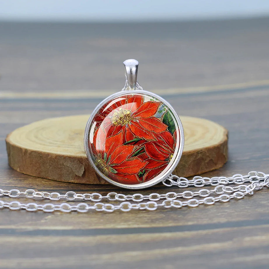 Pressed Flower Glass Pendant, Botanical Boho Nature Necklace