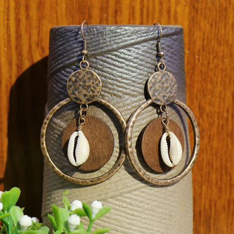 Wooden Bead Flower Leaf Long Tassel Earrings Jewelry