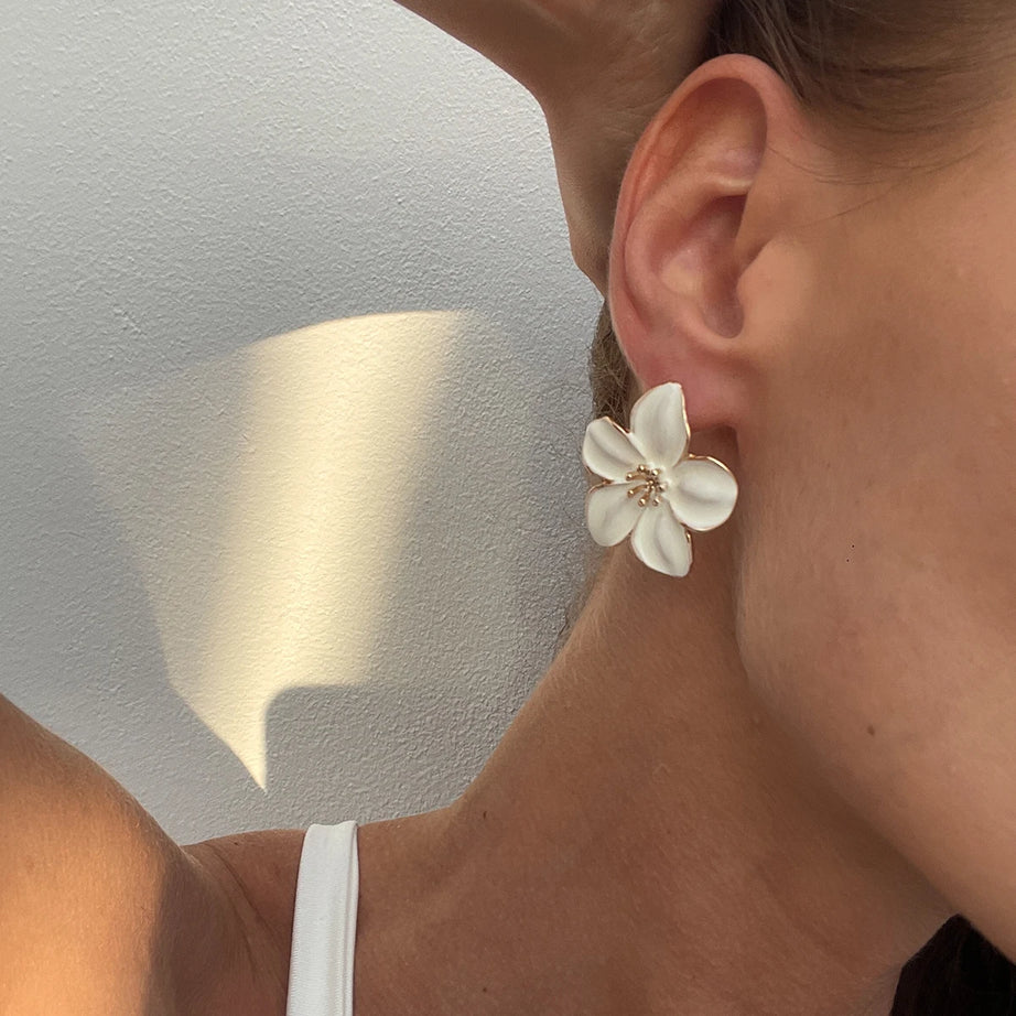 Enamel Petal Flower Stud Earrings Jewelry
