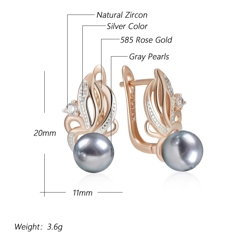 Kinel Hot Natural Zircon Flower Gray Pearl Drop Earrings for Women 585 Rose Gold Silver Color Mix Boho Ethnic Wedding Jewelry
