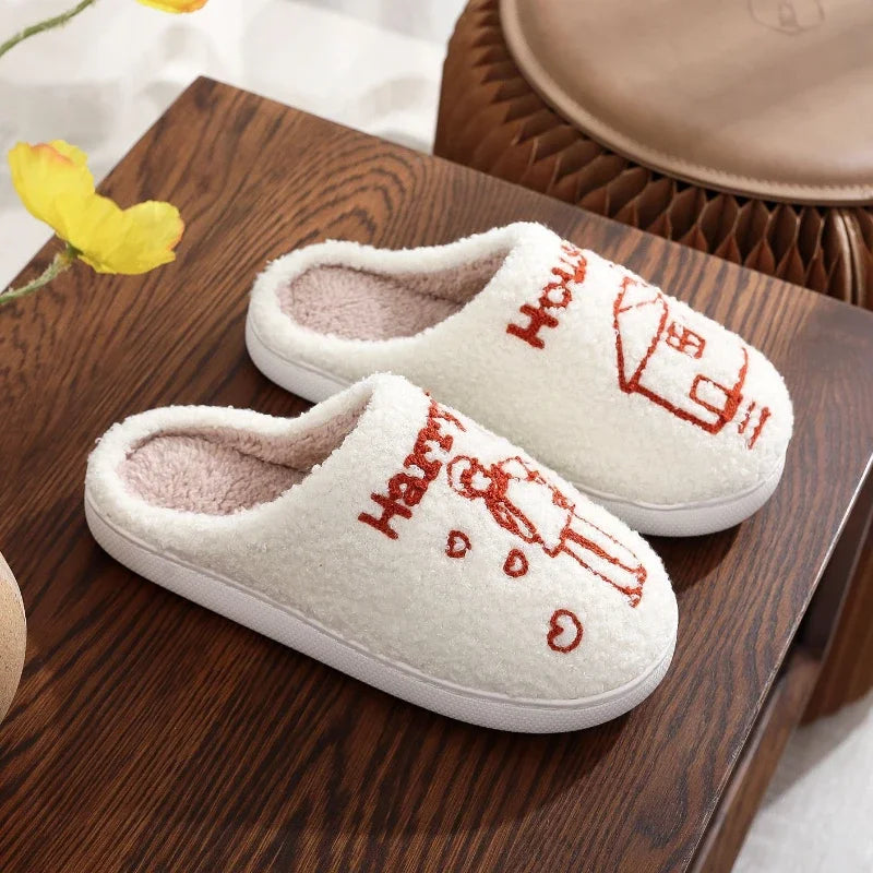 Men Women Household Slippers 2024 Autumn Winter Indoor Plush Warm Comfortable Flat Bottom Cotton Shoes Thick Sole Casual Shoes - Charlie Dolly