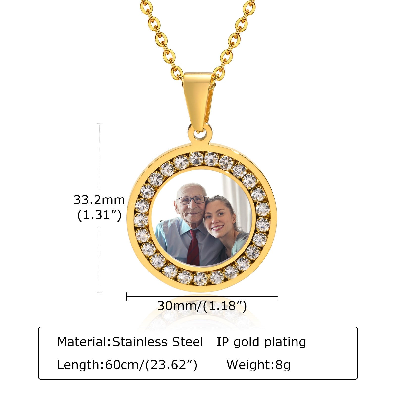 Custom Picture Photo Necklace Pendant For Women Men,Personalized Round Cubic Zirconia Necklace Stainless Steel Chain Adjustable - Charlie Dolly
