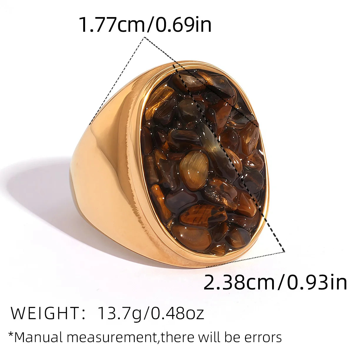 Creative Gold Plated Stainless Steel Rings for Women Simple Geometric Natural tiger Stone Finger Ring Boho Vintage Jewelry Gift