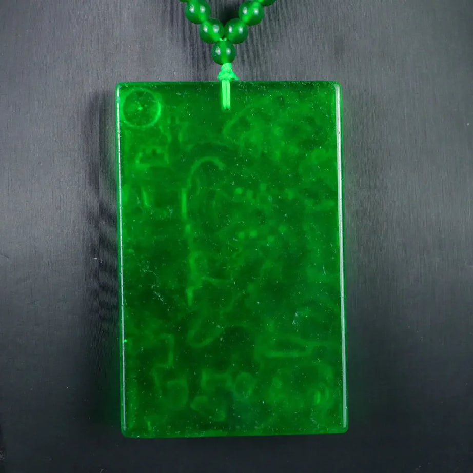 Myanmar Ice Jadeite Carved Landscape Amulet Necklace, Sacred Mountain Talisman