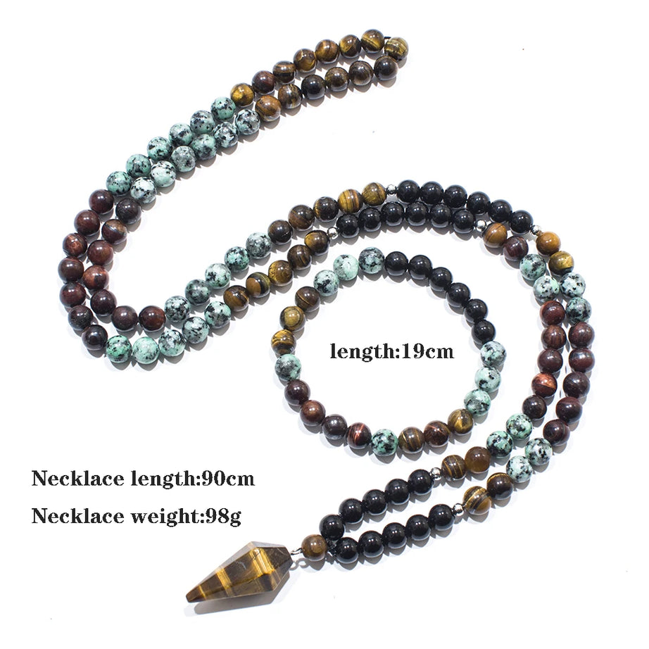 Black Onyx African Turquoise Mala Necklace Jewelry